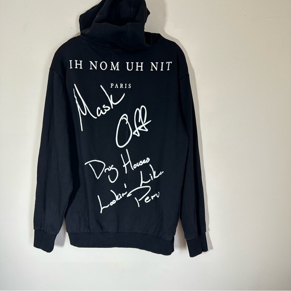 Uh Nom Uh Nit graphic print drawstring hoodie black size m - Picture 6 of 9